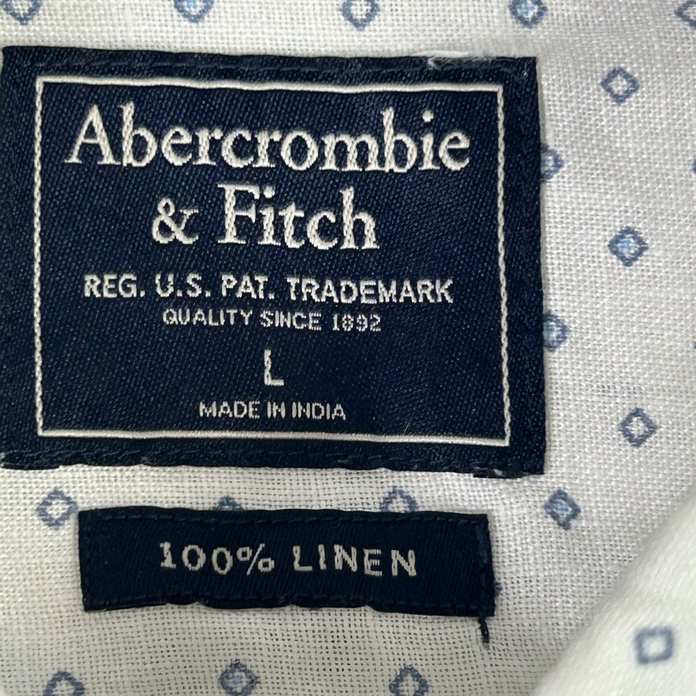 Abercrombie & Fitch Shirt Mens Large White 100% Linen Geometric Long Sleeve - Picture 5 of 7